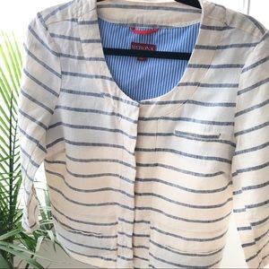 Cropped Linen Jacket (Chambray Stripe)